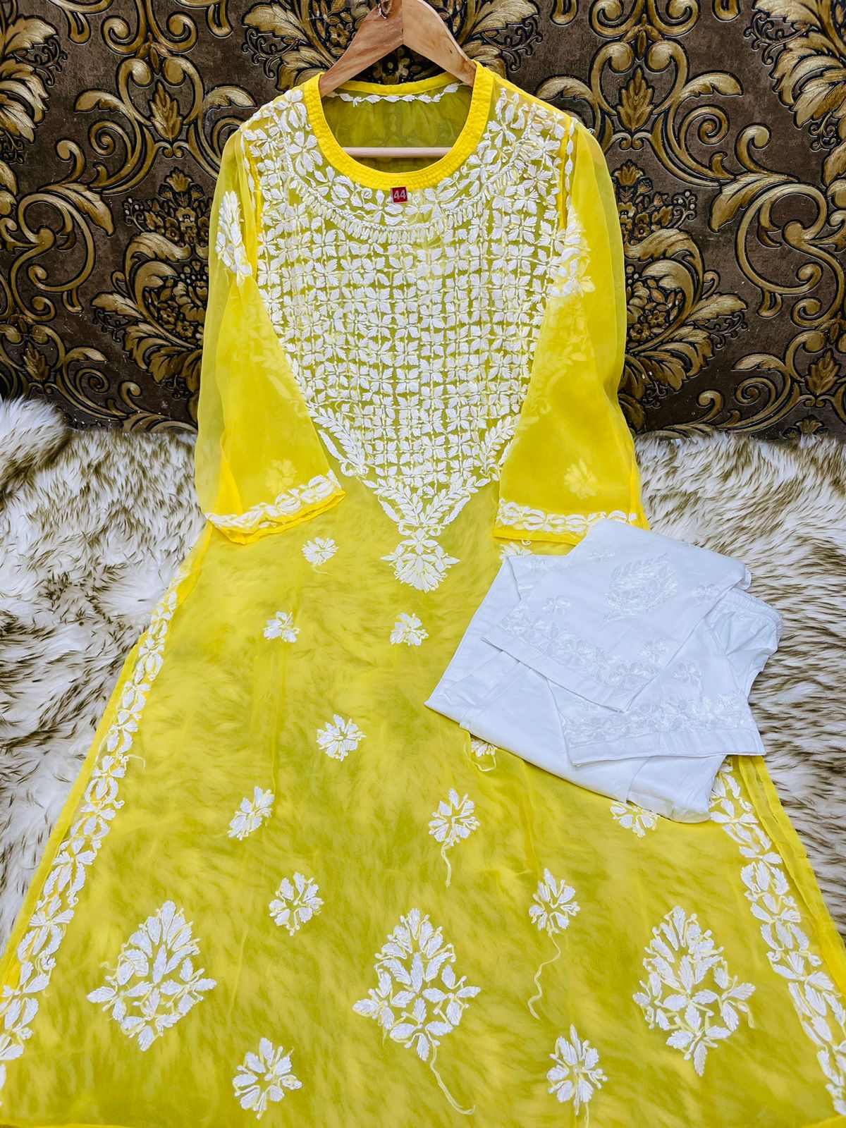 Yellow Georgette Mirror Work Chikan Kurti Inner Set, Machine Wash at best  price in Lucknow